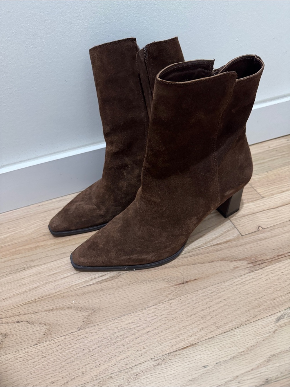 Zara Dark Brown Suede Mid-Calf Ankle Boots